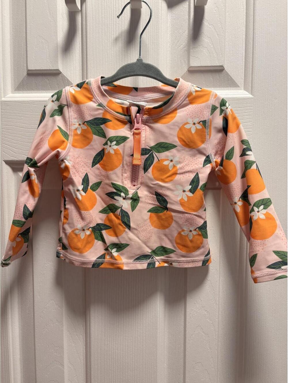 Ruffle Butts Pink Orange Citrus Print Long Sleeve Rashguard Swim Top 18-24M